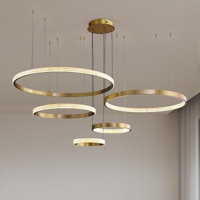 China Modern Circle Ring Hanging Chandelier Aluminum Ceiling Lamp Shade Gold Outdoor Pendant Light for sale