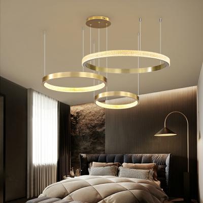 China Modern Nordic Round Chandelier Metal Gold Circular Bedroom Living Room Hotel Pendant Light for sale