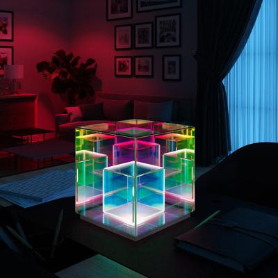 China Modern Nordic Modern Hotel Living Room Bedroom Night Lighting Unique Colorful Cube Table Lamp for sale