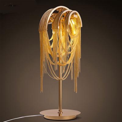 China Modern luxury tunnel personality waterfall tassels room aluminum chain table lamp post-modern creative time model for sale