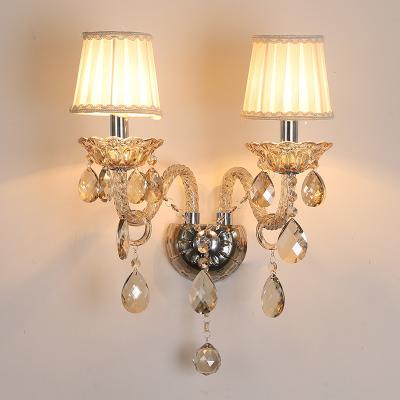 China Luxury European Style Crystal Wall Lamp Bedroom Bedside Wall Aisle Ktv Crystal Lights K9 Wall Lamp 1/2 Heads for sale