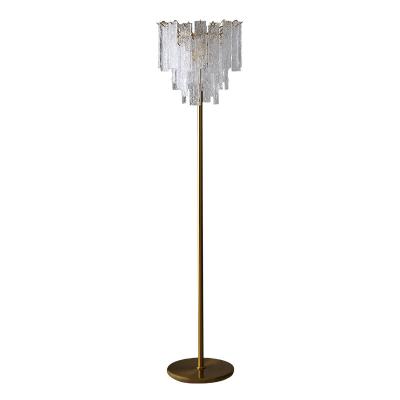 China Modern Metal Gold Fabric Floor Lamp E14 Crystal Shiny Floor Light Wedding Glass Floor Standing Light for sale