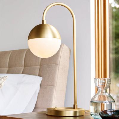 China Modern Milky Style Gold Metal Table Lamp Glass Ball Cafe Decoration Light Studio Light Bedroom Lamp Bedroom for sale