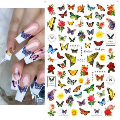 China Decorative Sticker Holographic Butterflies Nails Art Manicure Stickers Blue Black Decals Spring Theme Flowers Nails Decoration Manicure for sale