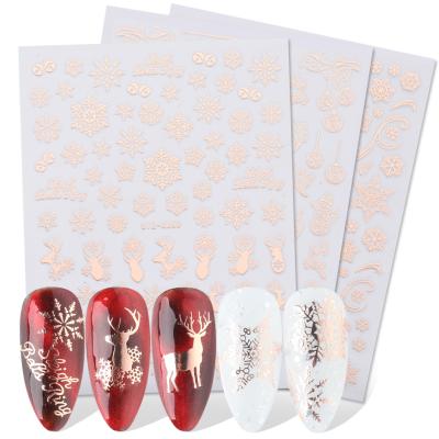 China Decorative Stickers New Year Sliders Sticker On Nails Rose Gold Glitter Christmas 3D Snowflake Decals Nail Manicure Winter Wraps for sale