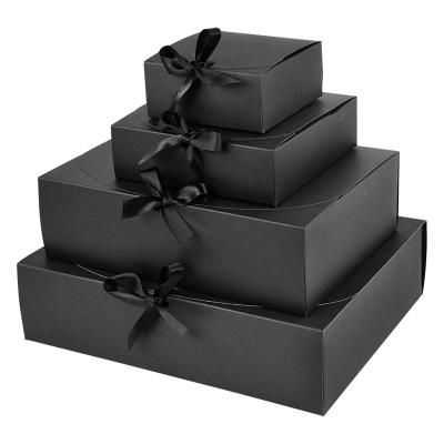 China Recycled Materials Wrapping Paper Black And White Gift Boxes With Ribbon Wedding Candy Box Birthday Gifts Packaging Boxes Supplies for sale