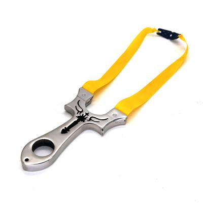 China Matte Stainless Steel Metal Slingshot Powerful Firing Catapult with a Flat Elastic Band for sale