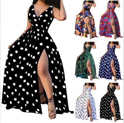 China Causal Polka Dot Anti-Static Women Vestidos De Verano 2021 Size V-Neck Beach Sundress Elastic Anti-Static Dot Sleeveless High Pleated Summer for sale