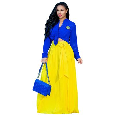 China Wholesale Plus Size Plus Size Women Soild Color Long Pleated Chiffon Skirts High Quality Crepe Chiffon Skirt With Waist Strap for sale