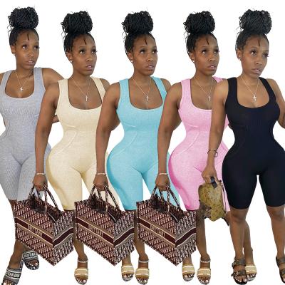 China WY6665 Good Quality Solid Color Ribbed Onesie Rompers Casual Women QUICK DRY Jumpsuit For Women Sports Slim One Piece Overalls for sale