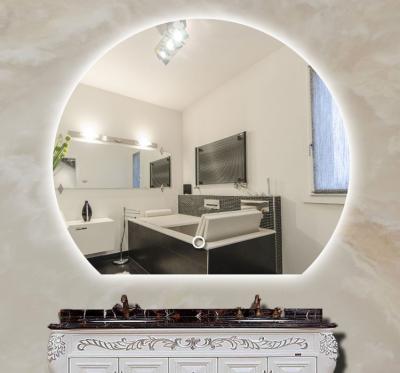 China Half Moon Luminous Pointed Hotel Round Irregular Smart Bathroom Mirror LED Wall Mirror With Lamp 60cm/70cm/80cm With Demister for sale