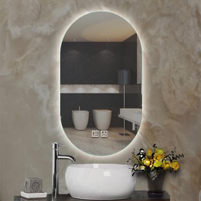 China Smart Light White Bright Led Oval Frameless Explosion Proof Bathroom Mirror Lamp Touch Screen Fog Light Wall Hanging Bathroom Mirror for sale