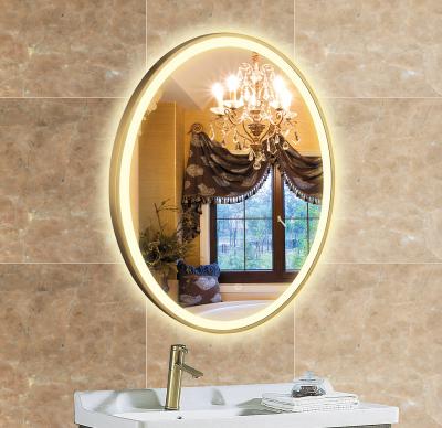 China Magnifying Oval Mirror With Gold Bling Led Lights Bathroom Makeup Mirror Round Led Bathroom Vanity Mirror for sale