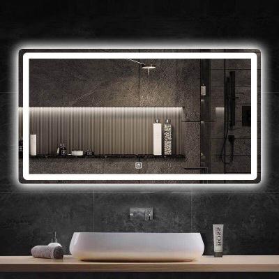 China 50X70cm Bathroom Rectangular Smart Mirror 3 Color Bright Adjustable Multifunction LED Demister Light With Sensory Glow Switch for sale