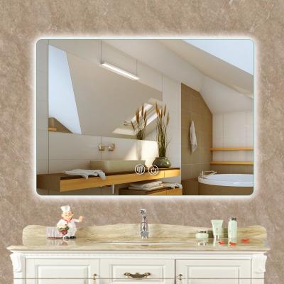 China Rectangle Smart Bathroom Makeup Magnifying Mirror With LED Light Human Body Induction Backlight Wall Hanging Fog Mirrors for sale