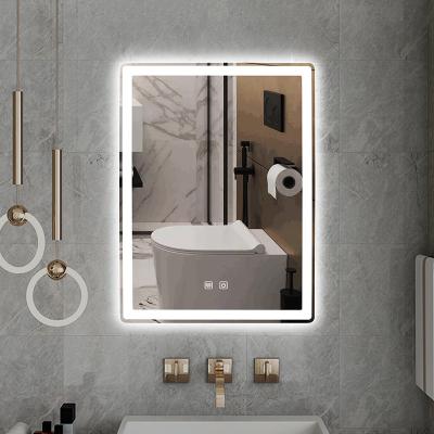 China Smart Toilet 3 Color Hotel Vanity Mirror Bathroom Wall Mirror Bathroom Makeup LED Magnifying Light Fog Mirror With Touch Screen for sale