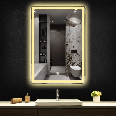 China Illuminated Bathroom LED Light Mirrors With Touch Sensor Smart Anti-fog Makeup Mirror With Light Time Display And Color Adjustment for sale