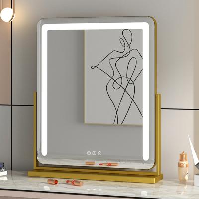 China Illuminated Lighting Makeup Mirror Vanity Mirror With Gold Lights Stand for sale