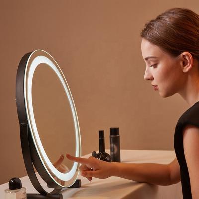 China Lighted Makeup Vanity Mirror Cosmetic Desk Lighted Cosmetic Mirror With Light Led Tabletop Makeup Mirror With Stand Base for sale