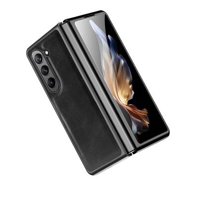 China QuanDe Shockproof Wax Leather Phone Case For Samsung Galaxy Z Fold 3 Drop-Proof Luxury Business 5G PU Case For Samsung Fold 5 4 for sale