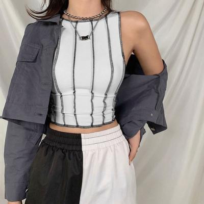 China OEM 2020 Crop Stripe Womens Top O Neck Breathable Streetwear Sleeveless Shirts Basic Shirts For Women Fashion Club Top for sale