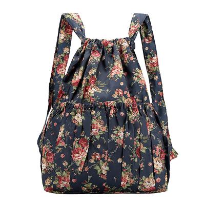 China Multifunctional Foldable Portable Women's Printed Drawstring Backpack Drawstring Closure Shopping Bag for Outdoor Camping for sale