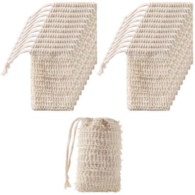 China Soap Exfoliator Bags Soap Saver Exfoliating Bag Sisal Mesh Soap Bag Drawstring Soap Pouch for sale