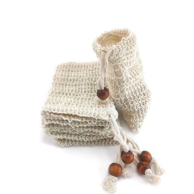 China Wholesale Customized Customized Natural Drawstring Logo Hemp Cotton Sisal Soap Saver Bag Mesh Cleaning Bags for sale