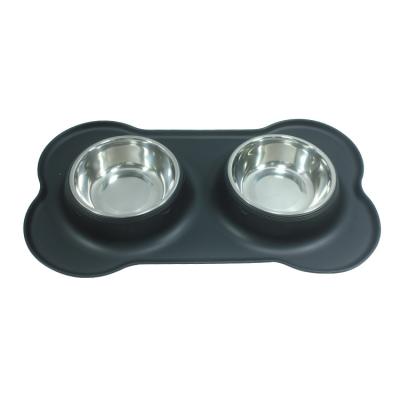 China Sustainable Dog Bowl Stainless Steel Double Bowl Pet With Anti Slip Heavy Duty Silicone For Pets for sale