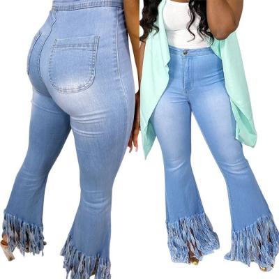 China 2021 New Style High Waisted QUICK DRY Wide Leg Women Fringed Denim Pants Cargo Pants Woman for sale