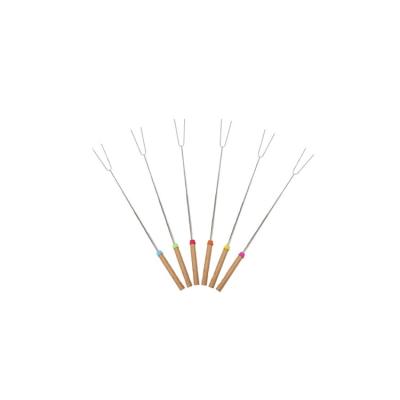 China Sustainable Stainless Steel Handle Marshmallow Wood Roasting Sticks Rotary BBQ Fork Tool for sale