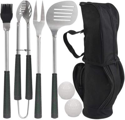 China Viable K Golf Club Style Grill Accessories Bundle With Rubber Handle Stainless Steel BBQ Tools In Bag For Camping for sale