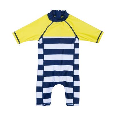 China Breathable Julysand Kids One Piece Yellow Stripe Boys Swimwear Rash Guard for sale