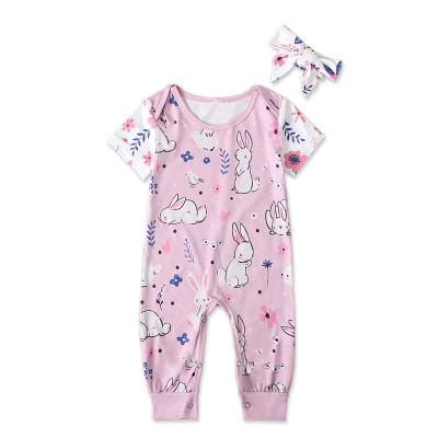 China 6473 Cotton Polyester/Baby Boy Easter Bunny Print Toddler Infant Romper Sleeveless Crew Neck Jumpsuit For Summer Newborn for sale