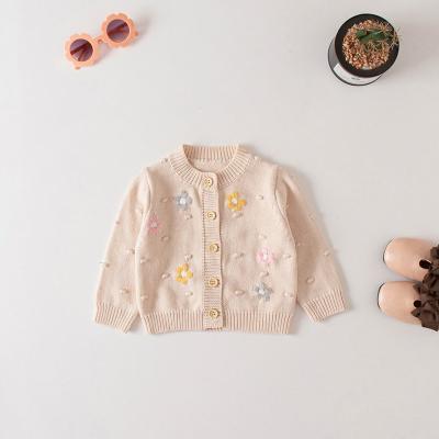 China 5992 Autumn Toddler Kids Girls Clothing Breathable Tracksuit Baby Knitted Flower Cardigan Cotton Sweater Embroidered Newborn Outfit for sale