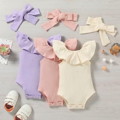 China 729 Summer Baby Causal Clothing Ribbed Sleeveless Jumpsuit Romper+Headband 2PCS 0-24M Infant Toddler Newborn Clothes Outfits Set for sale