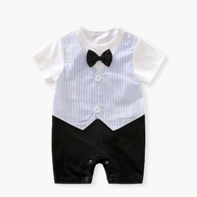 China Formal Polyester/Baby Boy Summer Cotton Romper Suit Toddler Kids Suspender Rompers Gents Baptism Baptism Party Suit for sale