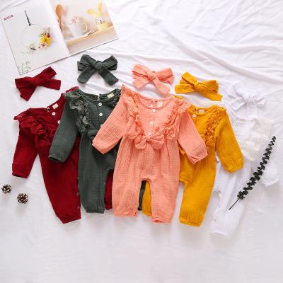 China 3050 Spring Babies Newborn Cotton Infant Rompers Overalls Jumpsuit Cotton Long Sleeve 2PCS + Headband 3050 Baby Clothes Sets for sale