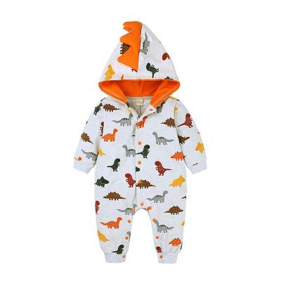 China 2958 Cotton Baby Clothes Cute Newborn Cartoon Dinosaur Hooded Baby Romper Kids Boy Clothes Long Sleeve Cotton Infant Jumpsuit Romper for sale