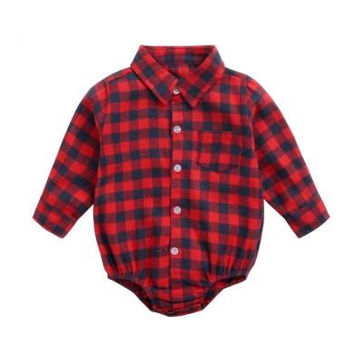 China Polyester / Cotton 163 Spring Babies Newborn Infant Boy Clothing Long Sleeve Shirt Clothes Newborn Plaid Rompers One Pieces Jumpsuit Jumpsuit for sale