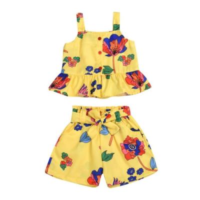 China 2119 Breathable Baby Clothes Suit Summer Kids Toddler Girls Clothing Floral Print Vest T-shirt Tops+Shorts 2Pcs Outfits Sets for sale