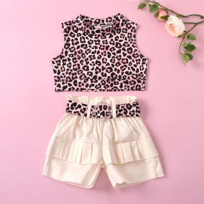 China 2635 Summer Baby Breathable Sportswear Off The Shoulder Leopard Print Sleeveless Tops+Shorts Outfits Clothes Toddler Kid Dress Set for sale