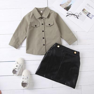 China Autumn style two-piece suit girls clothing children lyc-3131 warm casual lapel solid color European leather skirt shirt for sale