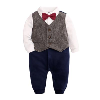 China Polyester/Baby Boy Cotton 6393 Rompers Spring 0-24M Infant Long Sleeve Formal Toddler Gentleman Bow Tie Newborn Birthday Party Clothes Outfits for sale