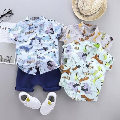 China Boys Smart Casual lyc-2805 1 -4 Years Dinosaur Pattern Short Sleeve Shirt Costume Boys Casual Toddler Boys Clothes for sale