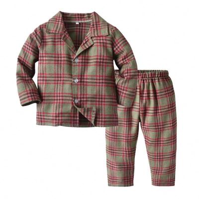 China 3367 Casual Autumn Spring Toddler Home Service Suit Baby Boy Pajamas Set Plaids Long Sleeve Coat Top Pants 2Pcs Teams Clothes for sale