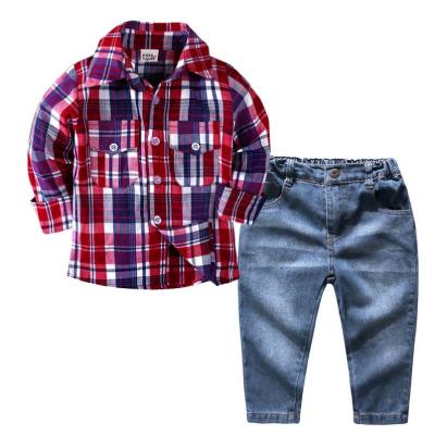 China lyc-3373 fashion spring autumn kids clothes 2pcs boys clothing sets boys clothing sets shirt clothing sets+kids boy jeans outfits set for sale