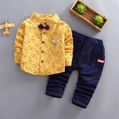 China LYC-3374 Children's Casual Boutique Clothes Boys Clothing Set Toddler Long Sleeve Shirt and Jeans Kids Boys Clothing Sets for sale