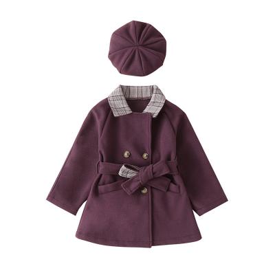 China 6386 Baby Winter Autumn Breathable Double Breasted Coat Korean Cardigan Jackets + 2pcs Hat Lapel Kids Plaid Outerwear Warm Woolen Overcoat for sale