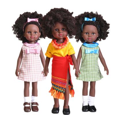 China 14 Inch Vinyl Plastic Doll African American Girl Soft Toy Doll Toy Black Dolls for sale